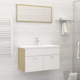 Set mobilier de baie, alb și stejar Sonoma, lemn prelucrat