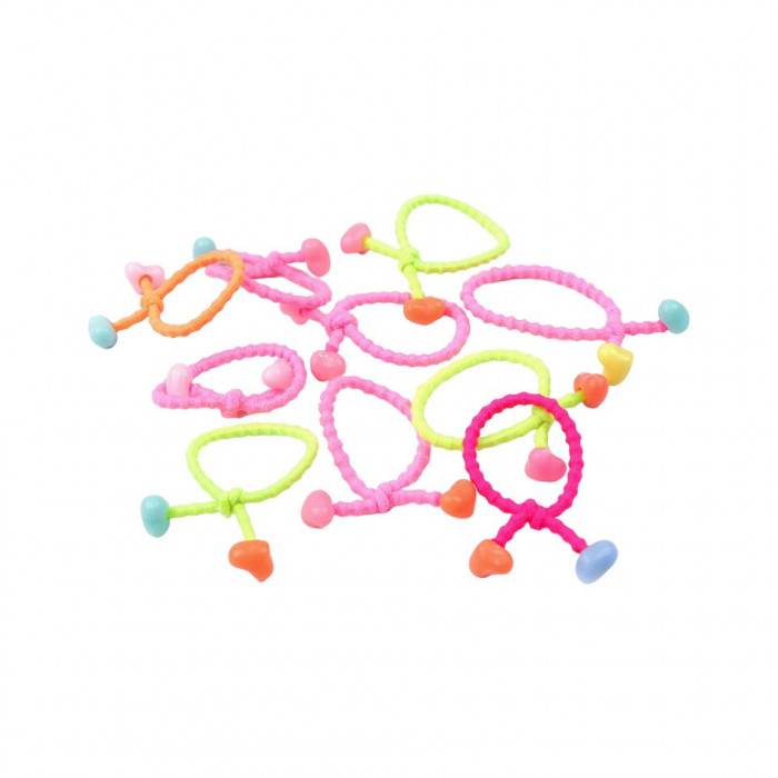 Set 10 elastice par pentru fetite Crisalida, cu margele inimioare, Multicolor