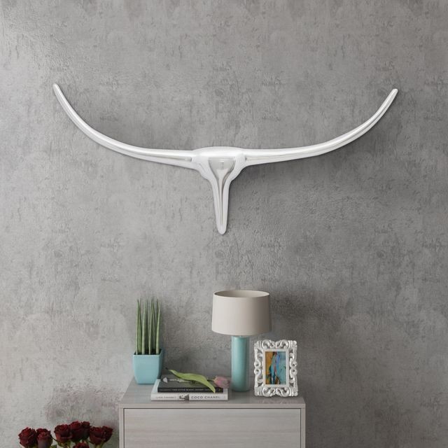 Decorațiune pentru perete tip cap de taur, aluminiu, 72 cm, argintiu