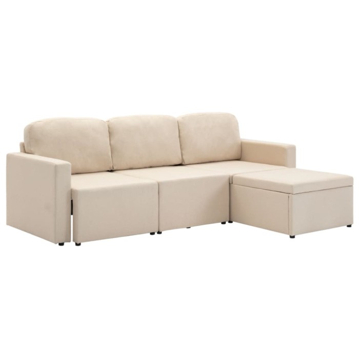 Canapea extensibila modulara cu 3 locuri, crem, material textil