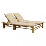 Șezlong dublu vidaXL bambus cu perne bej 200x130cm, reglabil 3 poziții, exterior grădină