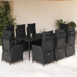 vidaXL Set mobilier de grădină cu perne, 9 piese, negru, poliratan