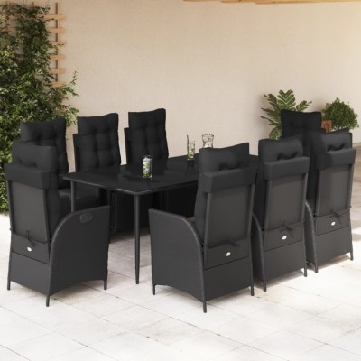 vidaXL Set mobilier de grădină cu perne, 9 piese, negru, poliratan foto