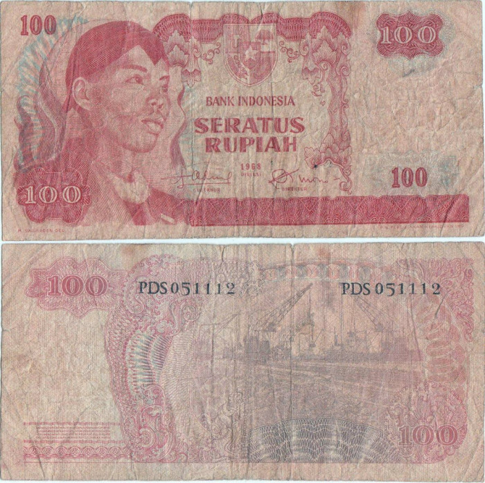 1968, 100 Rupiah (P-108a) - Indonezia