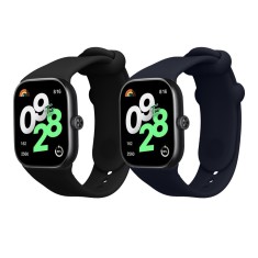 Set 2 Curele Kwmobile pentru Xiaomi Redmi Watch 4, Negru/Albastru inchis, Silicon, KWM000025BA001C