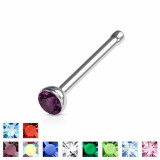 Piercing drept pentru nas, din oțel 316L &ndash; cristal colorat &icirc;ntr-o montură, 1 mm - Culoare zirconiu piercing: Verde - G