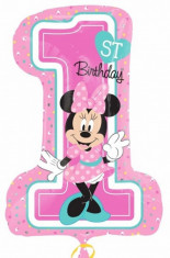 Balon Folie Figurina Figurina Minnie Mouse 1st Birthday - 71x48 cm, Amscan 34352, 1 buc foto