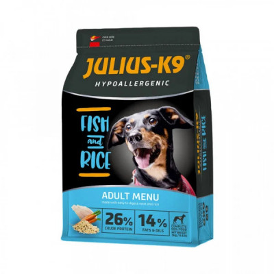 Julius K9 Adult - Hrana uscata super-premium, hipoalergenica - Peste si Orez - 3kg foto