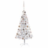 vidaXL Brad Crăciun pre-iluminat cu set globuri, argintiu, 150 cm, PET