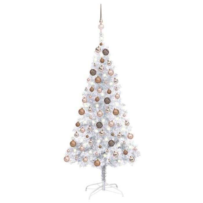 vidaXL Brad Crăciun pre-iluminat cu set globuri, argintiu, 150 cm, PET 3077609