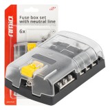 Cutie de sigurante auto cu sina negativa si conectori cu surub, 6 locasuri pentru sigurante, capac transparent, pentru vehicule, barci si instalatii