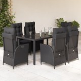 VidaXL Set mobilier de grădină cu perne, 7 piese, negru, poliratan