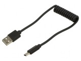 Cablu spiralat USB 2.0 A la C, 0,6m, aurit
