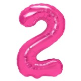 Balon din folie metalizata flippy, figurina cifra, tema aniversare 80 cm, ambalaj individual, pai inclus, umflare cu aer sau heliu, roz, cifra 2