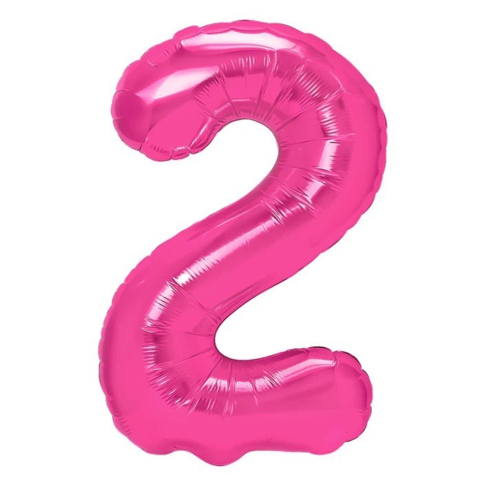 Balon din folie metalizata flippy, figurina cifra, tema aniversare 80 cm, ambalaj individual, pai inclus, umflare cu aer sau heliu, roz, cifra 2