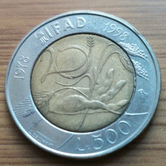 Moneda Italia 500 lire 1998