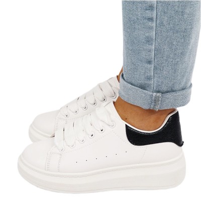 Sneakers albi negri cu talpa groasa M-8826 M7 foto
