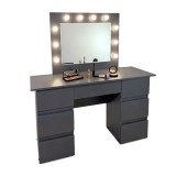 Masa de toaleta/machiaj, Vanessa, antracit, cu oglinda si LED-uri, 130x43x143 cm