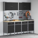 vidaXL Set dulap lucru &amp; panou c&acirc;rlige, 10 piese, negru, MDF &amp; metal