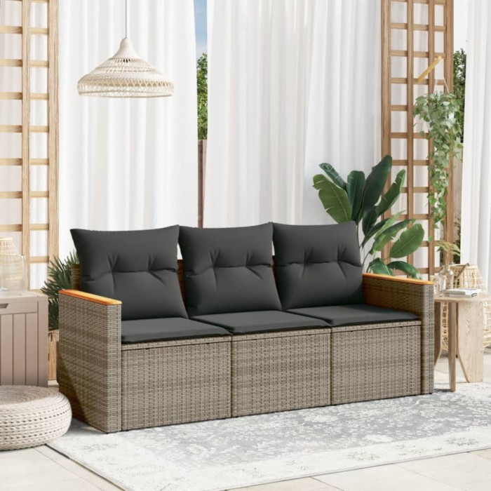 Gossi set canapea de gradina cu perne, 3 piese, gri, poliratan