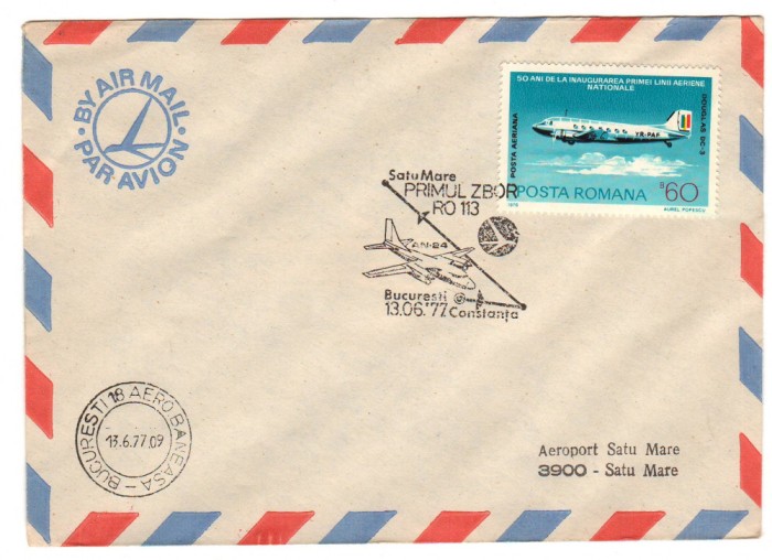 CPIB 18907 PLIC - PRIMUL ZBOR SATU MARE - CONSTANTA - BUCURESTI, 13.06.1977