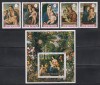 Cook Insule 1971 - Crăciun - Picturi, Serie + Colita (&bdquo;Sf&acirc;nta familie &icirc;ntr-o ghirlandă de flori&rdquo; de Bruegel) + Bloc, 4 POZE, SET COMPLET, MNH, Nestampilat