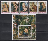 Cook Insule 1971 - Crăciun - Picturi, Serie + Colita (&bdquo;Sf&acirc;nta familie &icirc;ntr-o ghirlandă de flori&rdquo; de Bruegel) + Bloc, 4 POZE, SET COMPLET, MNH
