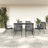 VidaXL Set mobilier de grădină, 7 piese, negru, oțel și textilenă
