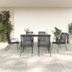 vidaXL Set mobilier de gradina, 7 piese, negru, o?el ?i textilena foto