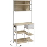 HOMCOM Etajeră de Bucătărie Suport pentru Cuptor cu Microunde cu Rafturi și 6 C&acirc;rlige pentru Spații Reduse 80x40x181 cm Stejar | Aosom Romania