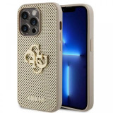 Guess Husa Perforated 4G Glitter Metal Logo iPhone 15 Pro Auriu