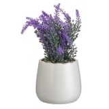 Ghiveci decorativ ceramic alb cu plantă artificială lavandă, &Oslash;11x24cm, CMCLASS
