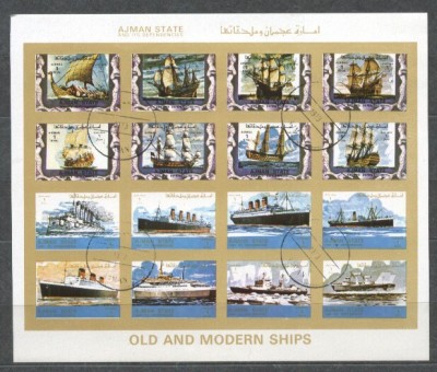 Ajman 1973 Ships, mini imperf.sheetlet, used T.017 foto