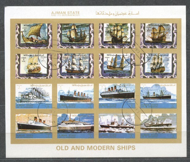 Ajman 1973 Ships, mini imperf.sheetlet, used T.017