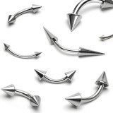 Piercing argintiu din oțel, barbell curbat cu două conuri - Dimensiune: 1,6 mm x 10 mm x 4x12 mm