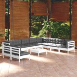 Gossi set mobilier gradina cu perne, 11 piese, alb, lemn masiv pin