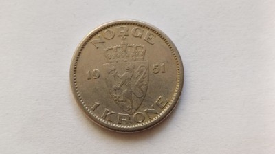 Norvegia-1 Krone 1951 foto