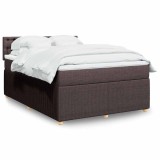 VidaXL Pat box spring cu saltea, maro &icirc;nchis, 140x200 cm, textil