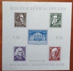 ZONA OCUP. SOV(SBZ) TURINGIA 1946 &amp;#039;&amp;#039;Teatrul din Weimar&amp;#039;&amp;#039; (Cat. MI. BLOC-3 Negumat filig wz 1Y=200e!!!) MH -NESTAMPIL.-VEZI SCAN foto