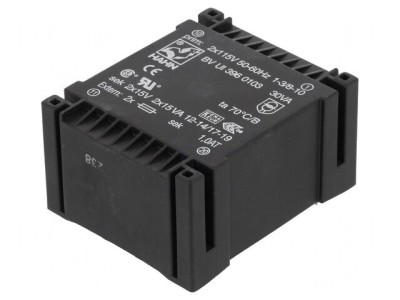Transformator &amp;icirc;ncapsulat 30VA 115VAC 15V 1A PCB foto