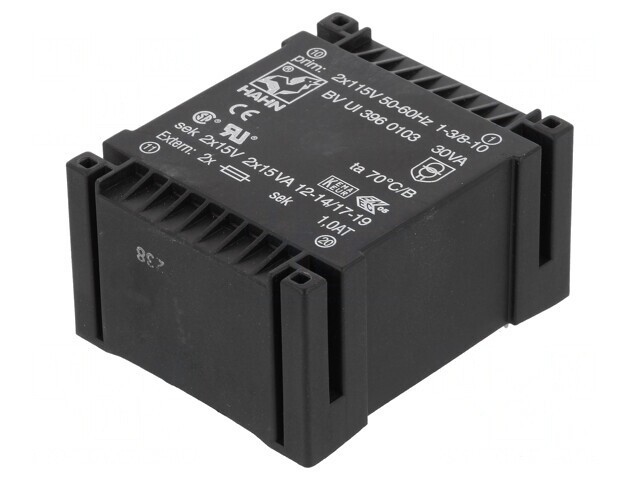 Transformator &icirc;ncapsulat 30VA 115VAC 15V 1A PCB