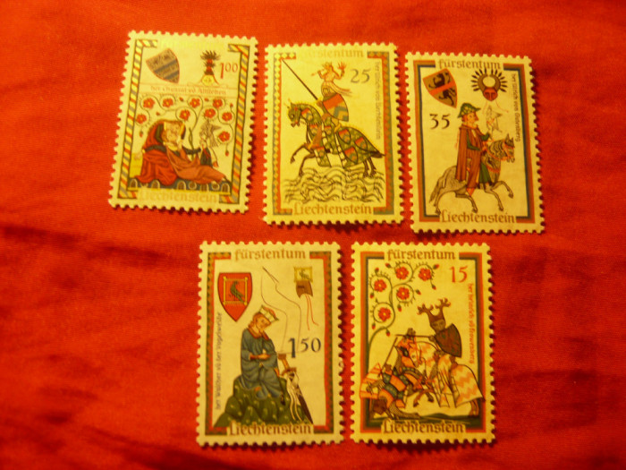 Serie Liechtenstein 1960 Eroi medievali - documente istorice , 5 val.