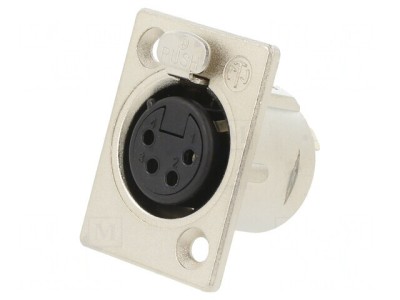 Soclu XLR Mamă 4 Pin cu Buton Argint 10A foto