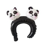 Balon din folie metalizata, flippy, tip coronita cu urechi, model panda, ambalaj individual, pai inclus, umflare cu aer sau heliu, 30 x 27 cm, albastr