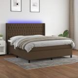 Cumpara ieftin Pat cu arcuri, saltea și LED, maro &icirc;nchis, 180x200 cm, textil