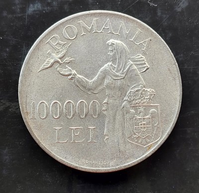 Moneda 100 000 lei 1946 argint foto