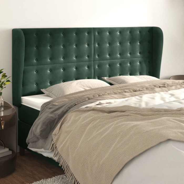vidaXL Tăblie pat cu aripioare verde &icirc;nchis 203x23x118/128cm catifea 3118459