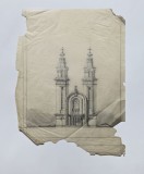 Plan pentru fatada Catedrala Ortodoxa realizat in creion de Cornel Liuba (1880-1953) Timisoara - Iosefin, ca. 1933, 46 x 35 cm / Design -Arhitectura