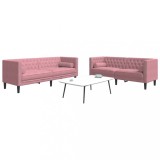 Set canapele Chesterfield cu perne rulou, 2 piese, roz, catifea