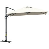 Outsunny umbrelă suspendată &icirc;nclinabilă cu manivelă și bază &icirc;n cruce, crem | Aosom Romania
